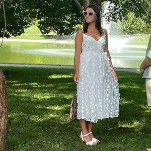 Whimsical Wishes White 3D Floral Bustier Midi Dress